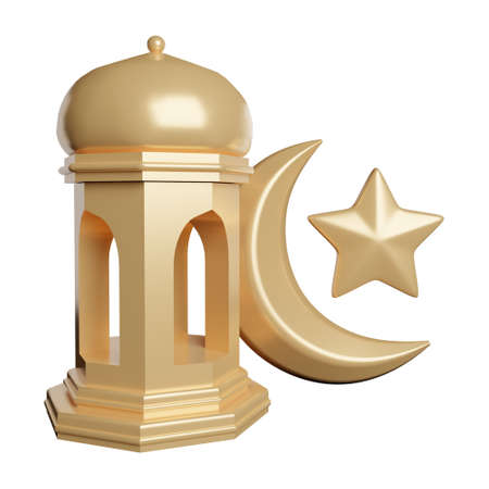 Ramadan calendar with moon and star lantern decoration 3d rendering illustrationの写真素材