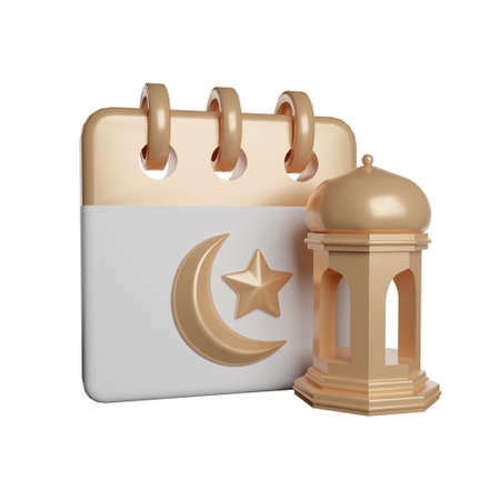 Ramadan calendar with moon and star lantern decoration 3d rendering illustrationの写真素材