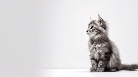 Siberian kitten on a light background. Horizontal photo.の素材