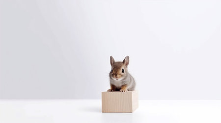 Cute rabbit sitting in a box on a white background. Easter conceptの素材