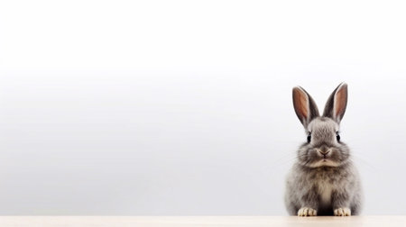 Cute grey rabbit on white background with copy space for text.の素材