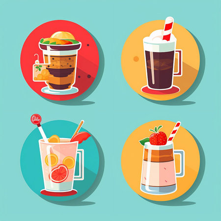 Set of different types of drinks. Vector illustration in cartoon style.の素材