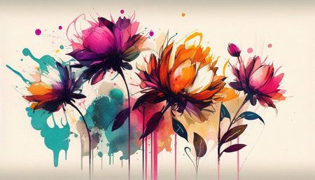 Grunge floral background with watercolor flowers. Vector illustration.の素材