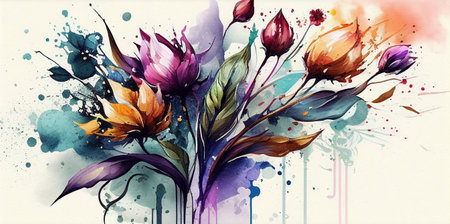 Watercolor painting of flowers on grunge background. Hand drawn illustrationの素材
