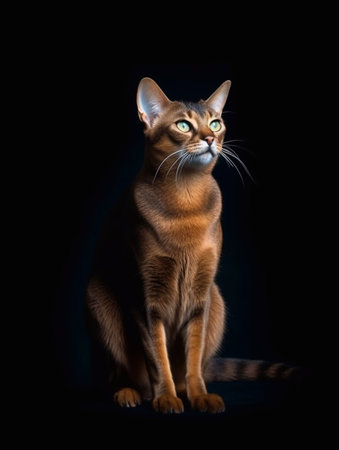 Portrait of a beautiful Abyssinian cat on a black background.の素材