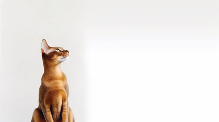 Beautiful Abyssinian cat posing on a white background. Copy space.の素材