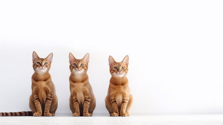 Group of Abyssinian cats sitting on white background. Copy space.の素材
