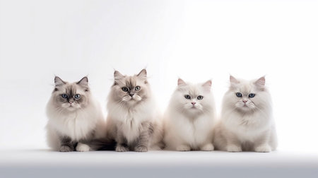 group of british shorthair cats in front of white backgroundの素材