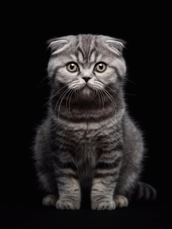 Portrait of a scottish fold cat on a black backgroundの素材