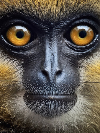 Portrait of a monkey with yellow eyes. Close-up.の素材