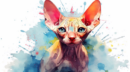 Sphynx cat. Watercolor painting on white background.の素材