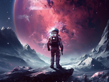 Astronaut in outer space against the background of the planet.の素材