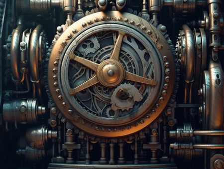 Close up of a mechanical clock on a steam locomotive engine.の素材