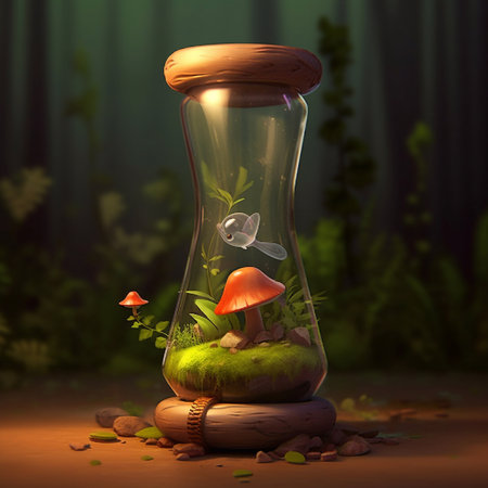 Illustration of a glass jar with a goldfish inside. 3D renderingの素材