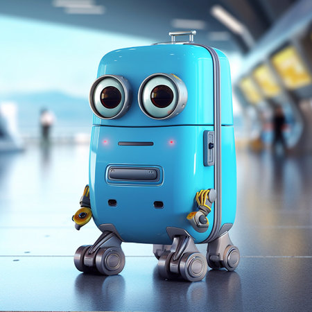 3d rendering of a cute robot in the airport waiting for flightの素材