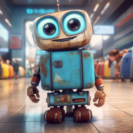 3d rendering of a robot in a train station waiting for passengersの素材