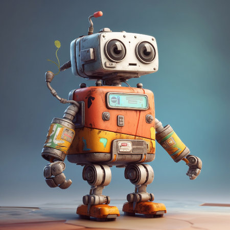 Vintage robot toy, 3d illustration, toned image.の素材