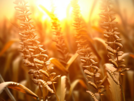 Wheat field at sunset. Shallow depth of field. Toned.の素材