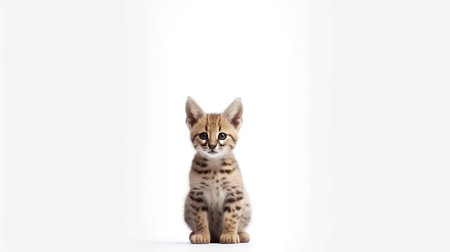 Bengal kitten isolated on white background. Copy space for text.の素材