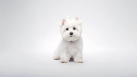 Photo of a maltese on white backgroundの素材