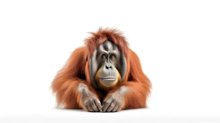 Photo of a orangutan on white backgroundの素材