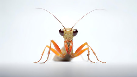Photo of a praying mantis on white backgroundの素材