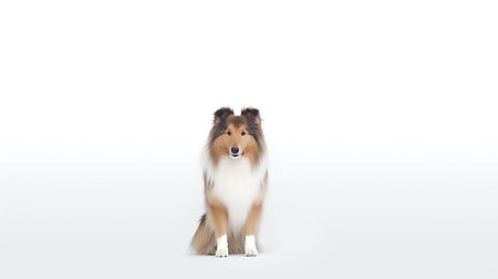 Photo of a rough collie on white backgroundの素材