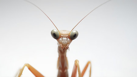 Photo of a praying mantis on white backgroundの素材
