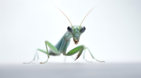 Photo of a praying mantis on white backgroundの素材