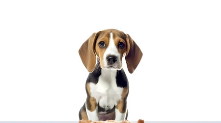 Photo of a Beagle on white backgroundの素材