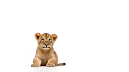 Photo of a lion on white backgroundの素材