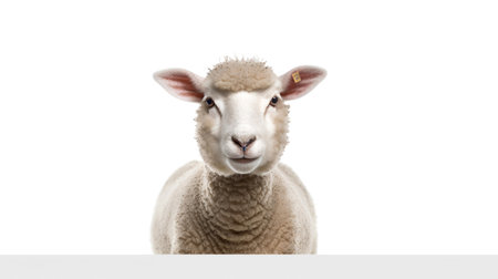 Photo of a sheep on white backgroundの素材