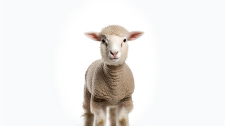 Photo of a sheep on white backgroundの素材