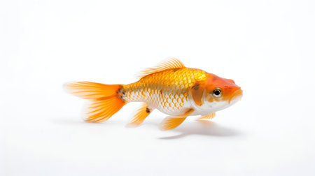 Photo of a sanke koi on white backgroundの素材