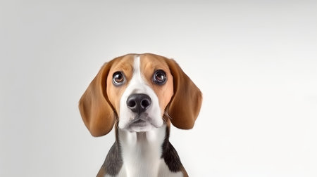 Photo of a Beagle on white backgroundの素材
