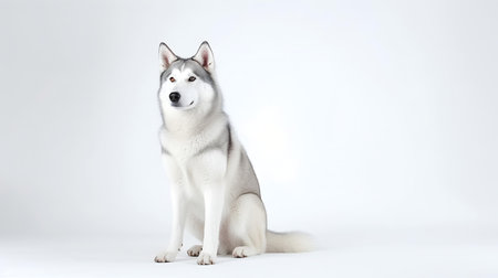 Photo of a siberian husky on white backgroundの素材