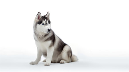 Photo of a siberian husky on white backgroundの素材
