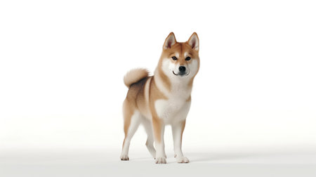 Photo of a shiba inu on white backgroundの素材