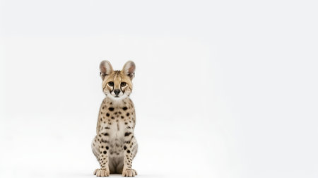 Photo of a serval on white backgroundの素材