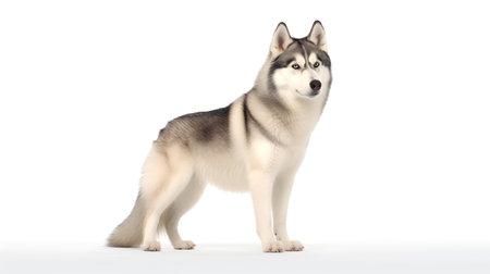 Photo of a siberian husky on white backgroundの素材