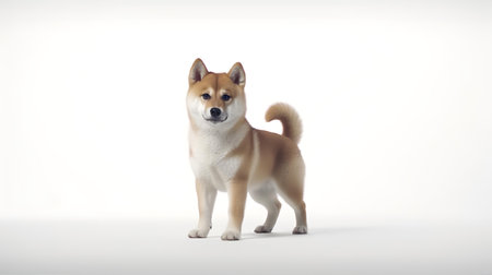 Photo of a shiba inu on white backgroundの素材