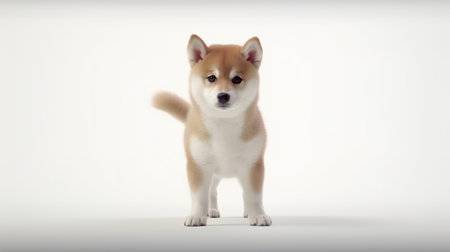 Photo of a shiba inu on white backgroundの素材