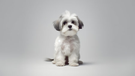 Photo of a shih tzu on white backgroundの素材