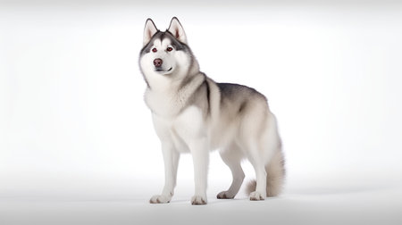 Photo of a siberian husky on white backgroundの素材