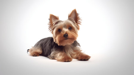 Photo of a yorkshire terrier on white backgroundの素材