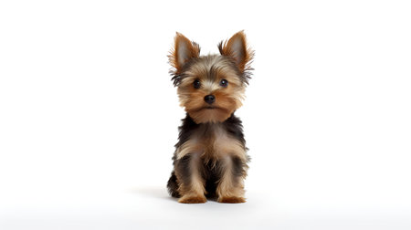 Photo of a yorkshire terrier on white backgroundの素材