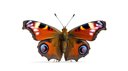 Photo of a peacock butterly on white backgroundの素材