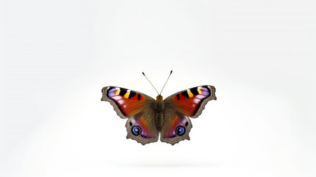Photo of a peacock butterly on white backgroundの素材