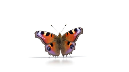 Photo of a peacock butterly on white backgroundの素材