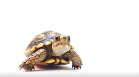 Photo of a tortoise on white backgroundの素材